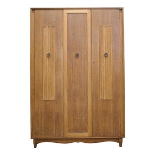 Mid-Century Limed Oak Triple Door Wardrobe, 1950s For Sale