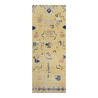 1920s Yellow Field Geometric Antique Chinese Ningxia Knotted Wool Rug For Sale