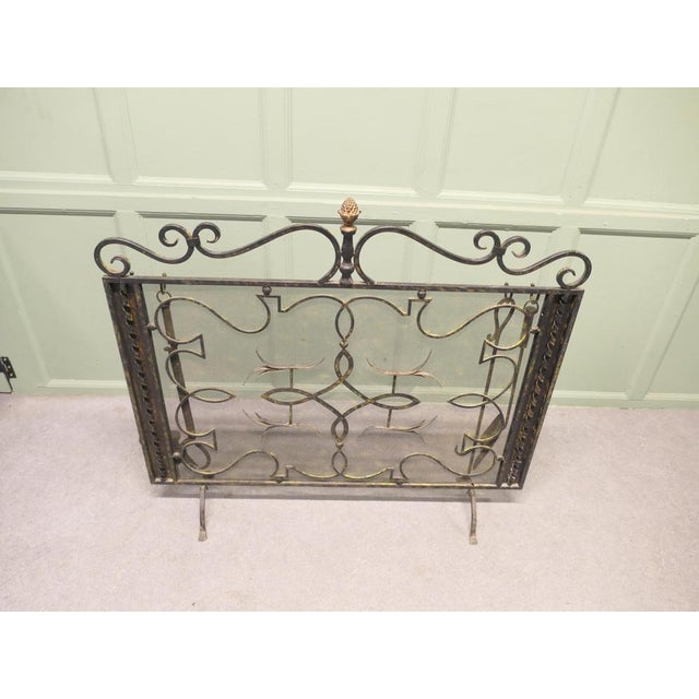 Large Wrought Iron Fire Screen with Fire Irons, 1930, Set of 5 For Sale - Image 3 of 9