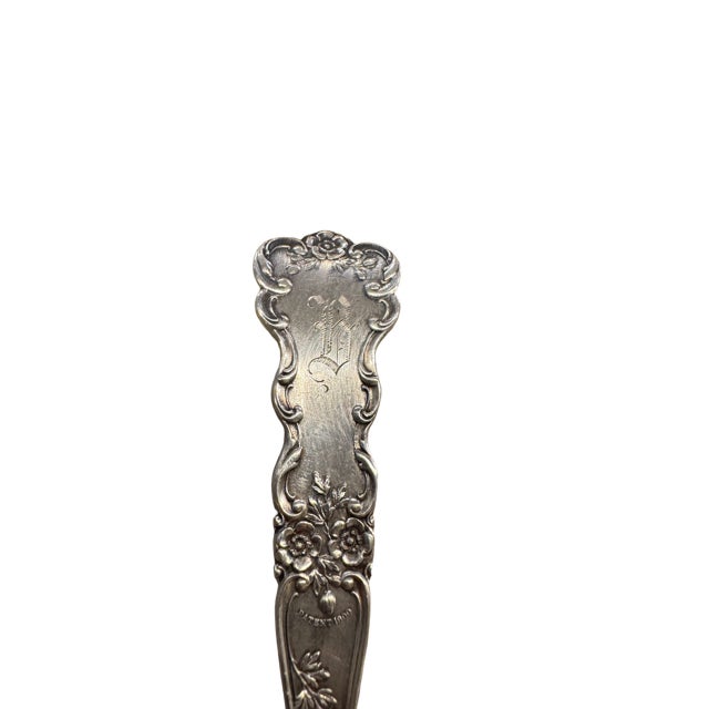 Antique Gorham Sterling Silver "Buttercup-Lions Anchor" Berry/Casserole Spoon. Circa 1899. Monogram "B" on Back Handle. For Sale In Detroit - Image 6 of 7