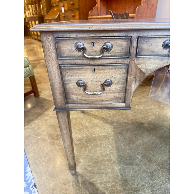 Smith & Watson Smith & Watson Custom Made Red Tooled Leather Top Writing Desk For Sale - Image 4 of 8