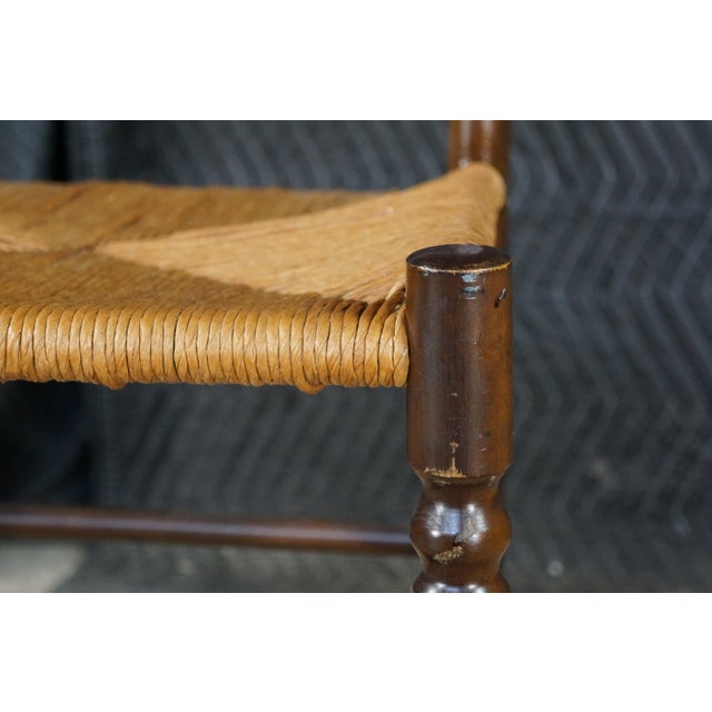 4 Mid 20th Century French Country Shaker Style Oak Ladderback Dining Chairs Rush Seat Farmhouse For Sale - Image 14 of 18