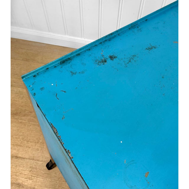 Vintage Industrial Blue Steel Rolling Cart Cabinet For Sale - Image 9 of 15