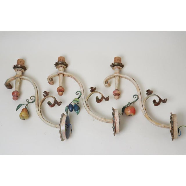 Large Hand-Forged Country House Wall Lamps with Apple, Plum and Pear, 1970s, Set of 3 For Sale - Image 4 of 16