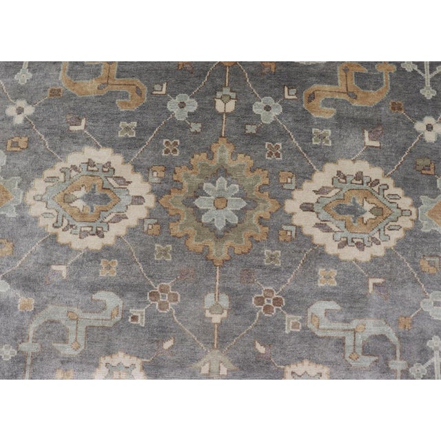 Indian Wool Floral Oushak Area Rug Hand-Knotted in Earthy Tones For Sale - Image 9 of 13