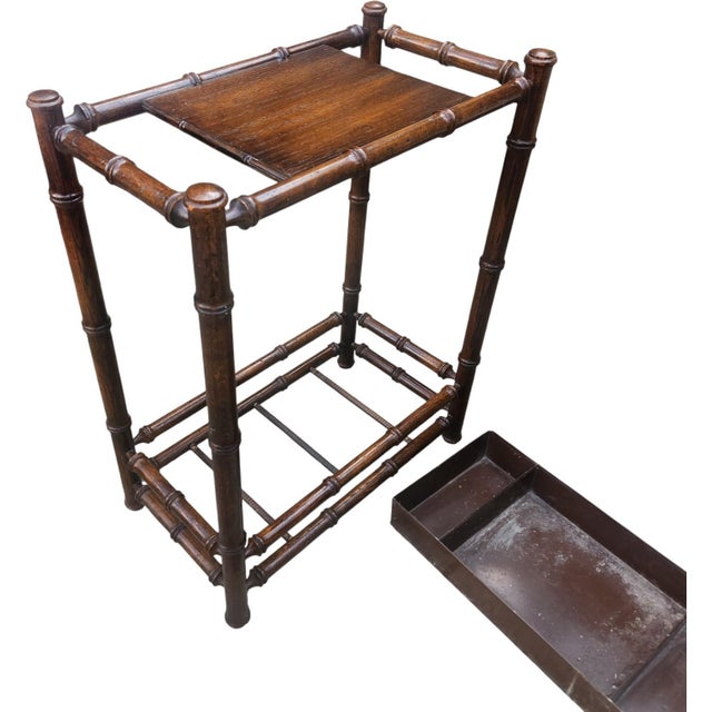 Mid 20th Century Vintage Faux Bamboo Chinoiserie Cane & Umbrella Hall Stand For Sale - Image 5 of 8