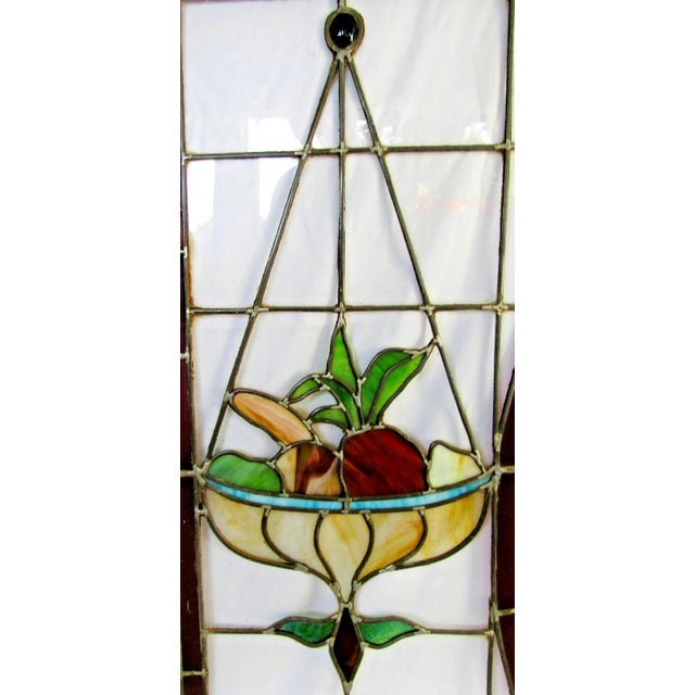 Mid 19th Century Pair Antique 19th-Century Art Nouveau Arced Framed Leaded Stained Glass Windows For Sale - Image 5 of 16