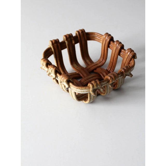 Vintage Studio Pottery Basket Bowl For Sale - Image 11 of 13