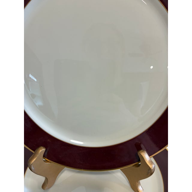 Ceramic Vintage Pickard Fine China Dinner Plates, Set of 8, Burgundy & Gold Band For Sale - Image 7 of 11