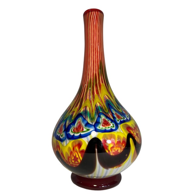 18 Inch Tall Mid-Century Murano Millefiori Polychrome Art Glass Vase For Sale - Image 10 of 18