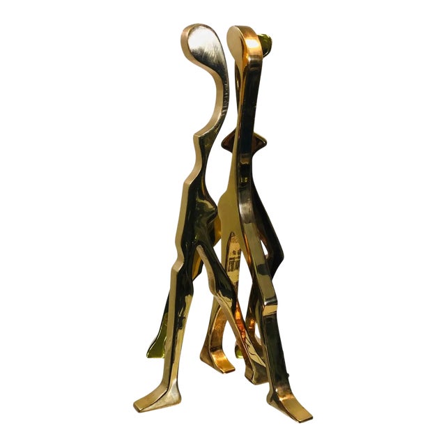 1970s Abstract Polished Brass Sculpture on Square Chrome Base For Sale