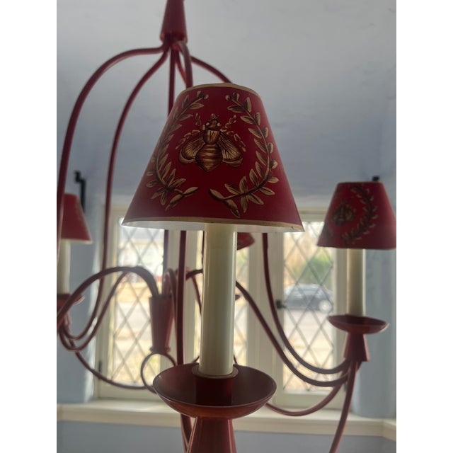 Mid-Century Modern 1950s Jean Royère-Inspired Crimson 5-Light Chandelier For Sale - Image 3 of 8