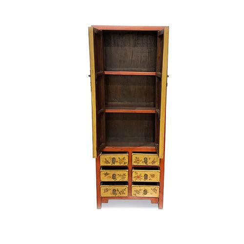 Vintage Hand Painted Butterfly Tall Cabinet is made out of elm wood. It has 6 drawer and 2 doors, and 2 removable shelves....