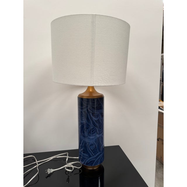 Transitional Navy Blue Malachite Pattern Lamps by John Richards - a Pair For Sale - Image 4 of 12