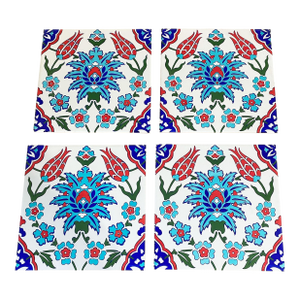 Turkish Iznik Red & Blue Floral Pattern Ceramic Tile