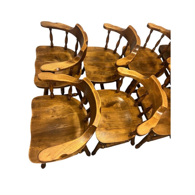 Coffee 1970s Solid Pine Watertown Slide Expandable Dining Table With 2 Leaves & 8 Chairs For Sale - Image 8 of 12