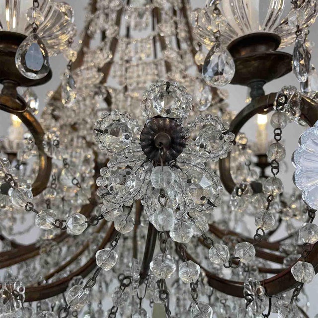 Brown Italian Beaded Crystal 10-Light Dining Room Chandelier, 1950s For Sale - Image 8 of 15