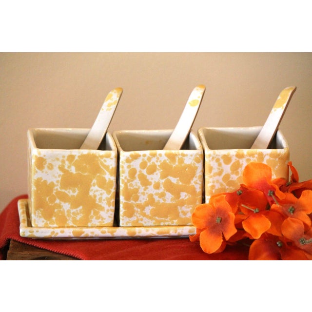 This rare condiment set by Bennington Pottery is complete with tray and spoons! In the even more rare Morning Glory or...