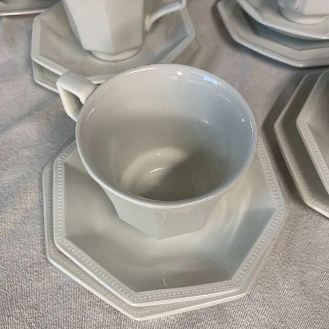 1980s 1980s Johnson Brothers Heritage White Octagonal Ironstone Cup, Saucer and Plate, Creamer - Set of 28 PCS For Sale - Image 5 of 7