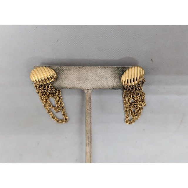 Monet Vintage Signed Monet Goldtone Fringe Pierced Earrings-2 Pieces For Sale - Image 4 of 6