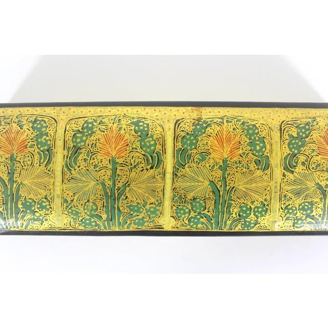 Vintage Kashmir Papier Maché Trinket Box, Hand Painted 22ct Gold Lacquered Jewelry Storage For Sale - Image 10 of 11