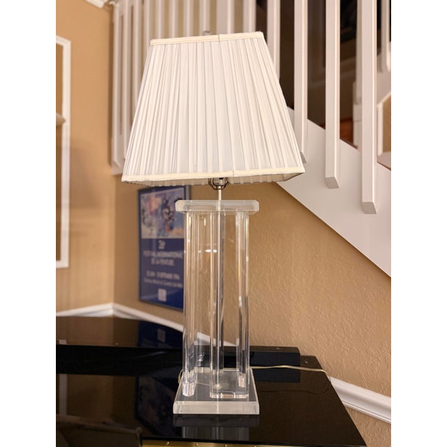Metal 1970s Monumental "Four-Column" Lucite Table Lamp For Sale - Image 7 of 12