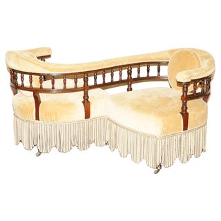 Victorian Tete a Tete Conversation Sofa with Ebonised Frame For Sale