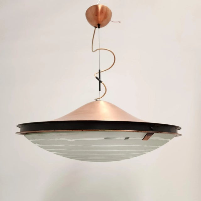 Vintage Copper and Glass Hanging Light, 1950s , in Very Good conditions. Designed 1950 to 1959 Up to 250V (Europe/UK...