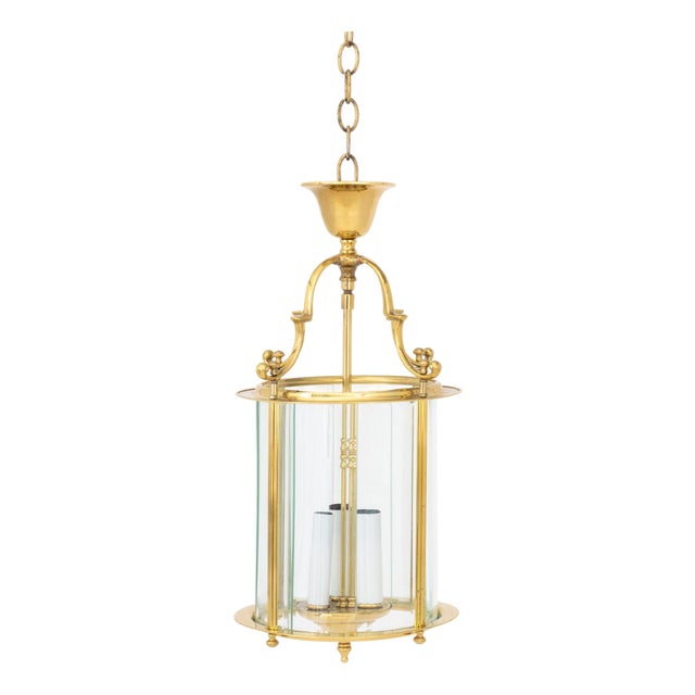 Modern Brass and Glass Lantern Pendant Lamp For Sale