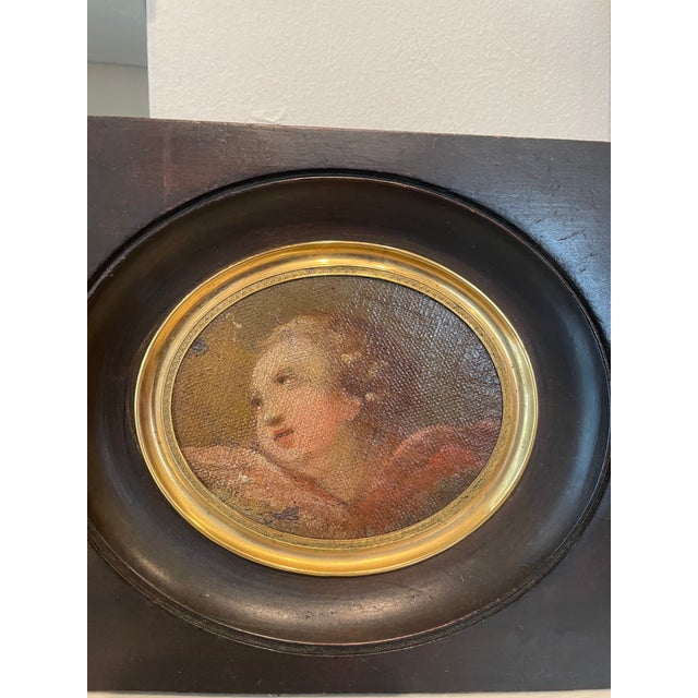 19th Century Oil on Canvas Portrait Miniature of an Angel For Sale - Image 4 of 5