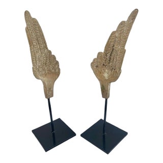 Distressed Neoclassical Wood Carved Wings on Iron Bases, Italy, 1900s For Sale