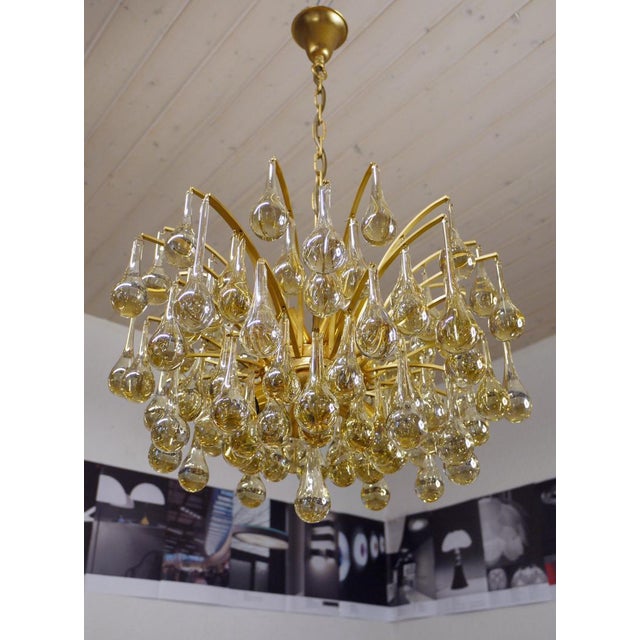 Metal Murano Glass and Brass Tear Drop Chandelier from Palwa, Germany, 1970s For Sale - Image 7 of 8