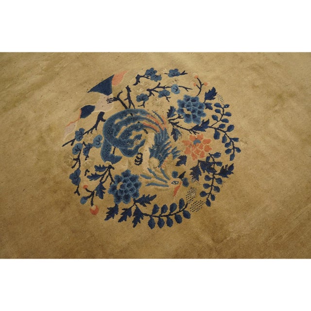 Antique 1920s Beige Field Deco Peacock Chinese Peking Knotted Rug 9' X 11' 6'' For Sale - Image 4 of 9