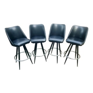 1970s Vintage Black Swivel Barstools - Set of 4 For Sale