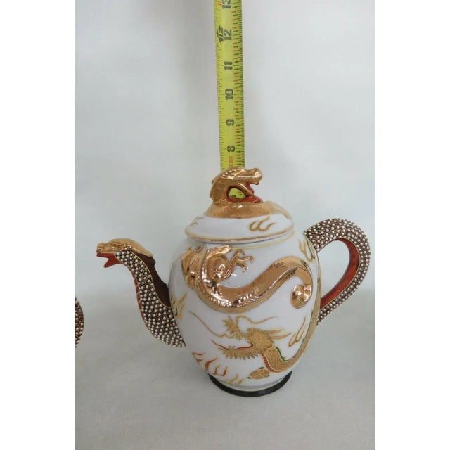Asian Moriage Japan Gold Dragon Ware White Teapot Creamernd Sugar Bowl b For Sale - Image 3 of 13