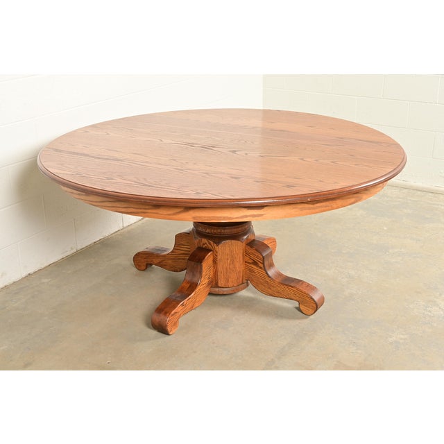 Victorian Stickley Style Mission Oak Arts & Crafts Pedestal Dining Table For Sale - Image 3 of 7