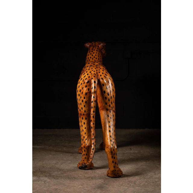Mid 20th Century Leather Cheetah Sculpture with Glass Eyes