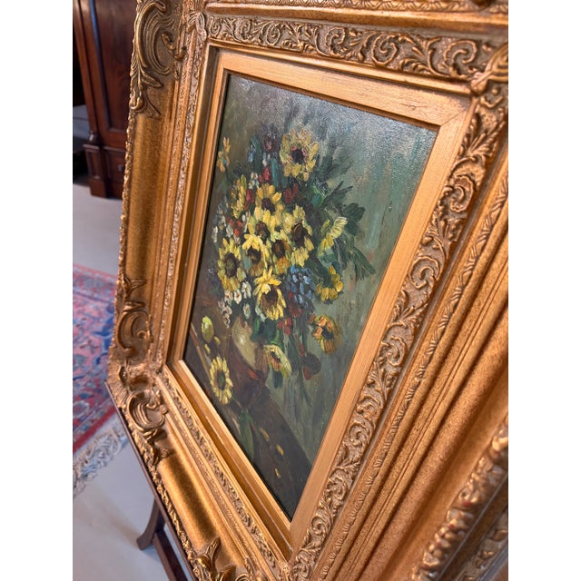 Mid 20th Century Framed, Signed Oil on Canvas Painting, Still-Life of Sunflowers For Sale - Image 10 of 12