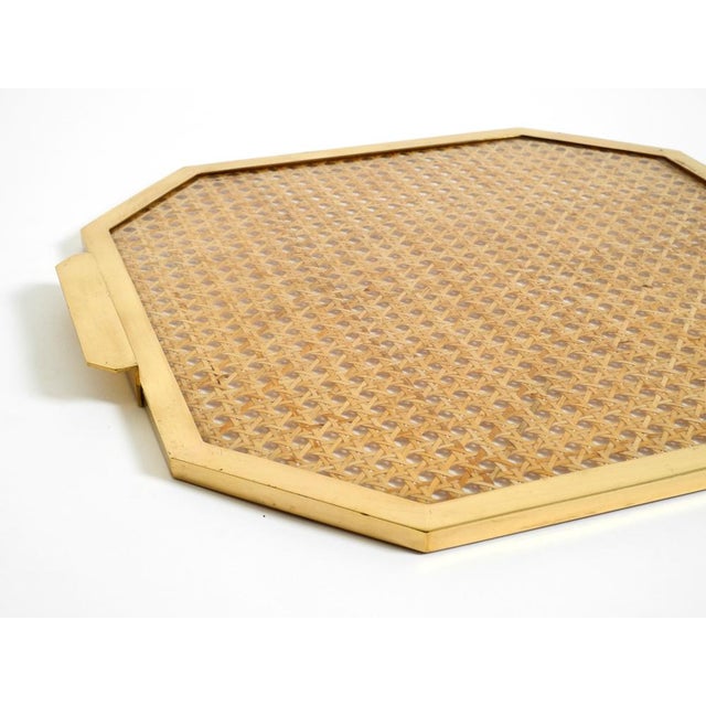 Octagonal Acrylic Glass, Wicker and Brass Serving Tray in the style of Christian Dior, Italy, 1970s For Sale - Image 12 of 18