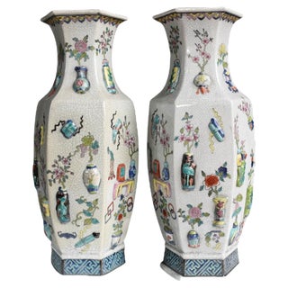 Chinese Qianlong Ceramic and Porcelain Pottery Vases, China, Set of 2 For Sale