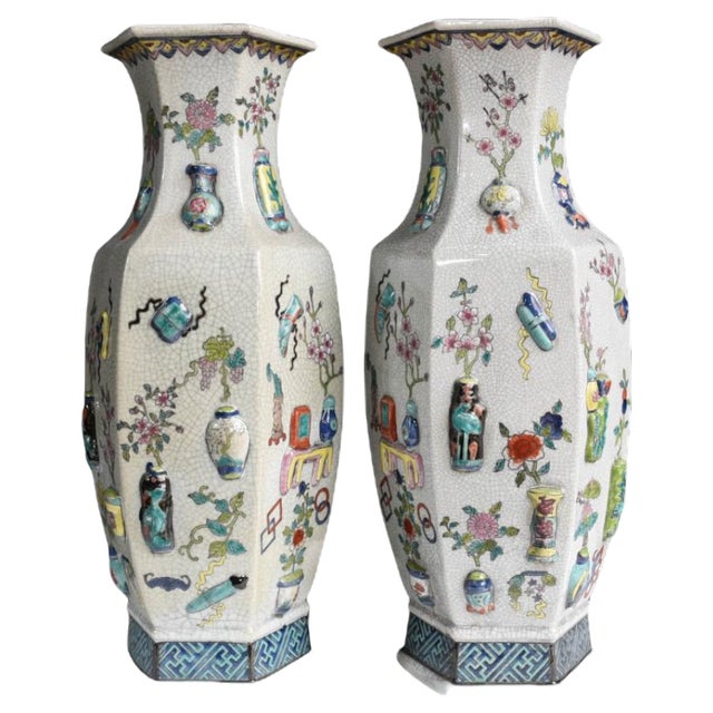 Chinese Qianlong Ceramic and Porcelain Pottery Vases, China, Set of 2 For Sale