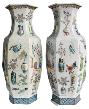 Chinese Qianlong Ceramic and Porcelain Pottery Vases, China, Set of 2