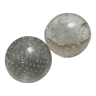 Vintage Bubble Glass Sphere Paperweights- Set of Two For Sale