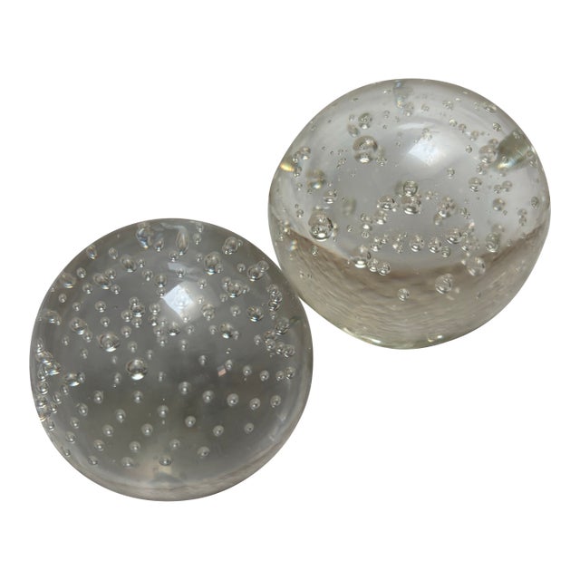 Vintage Bubble Glass Sphere Paperweights- Set of Two For Sale