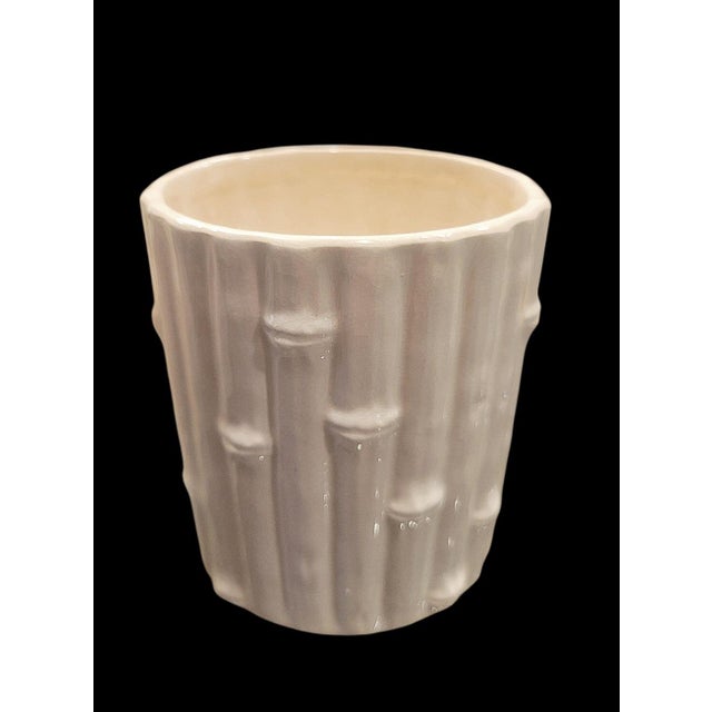 Vintage Ceramic Faux Bamboo White Regency Style Planters Cache Pots- A Pair For Sale In West Palm - Image 6 of 8