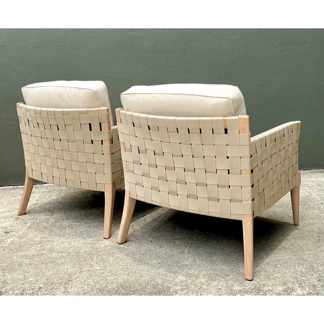 Ecru Vintage Niedermaier Wood and Strap Lounge Chairs - Pair For Sale - Image 8 of 12