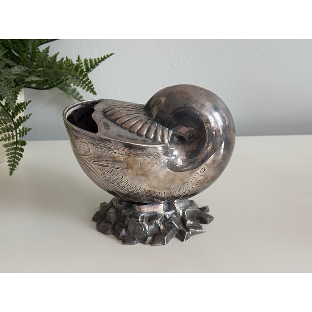 Late 19th Century Victorian Silver Plated Nautilus Shell Spoon Warmer – Decorative Engraving For Sale - Image 4 of 12