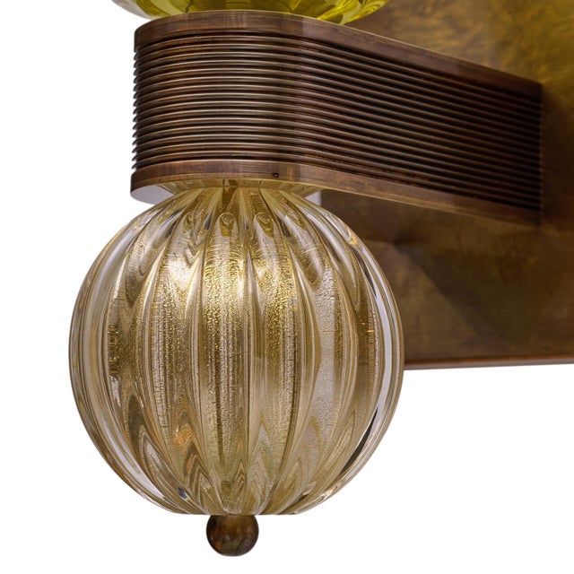 Pair of Murano Olive Green Glass and 24 Carat Gold Avventurine Sconces For Sale - Image 9 of 10
