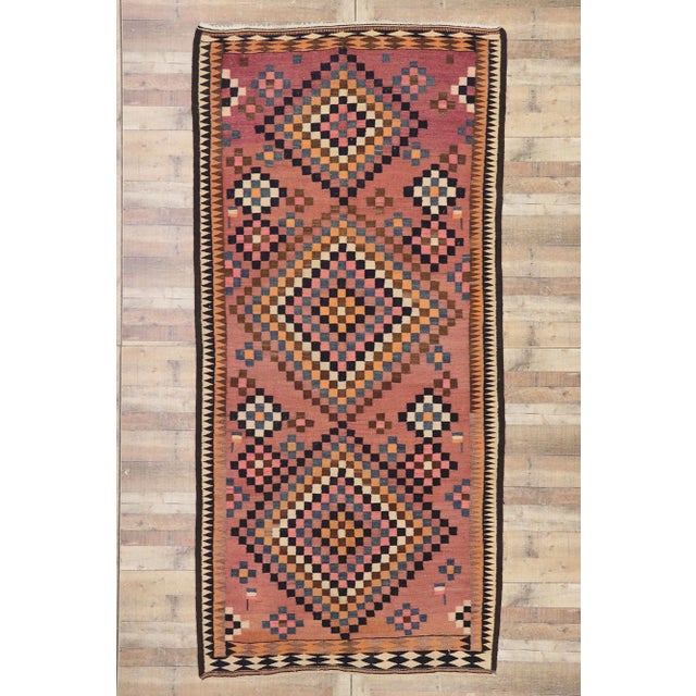 Rose Vintage Persian Shiraz Kilim Gallery Rug 05'03 X 11'01 For Sale - Image 8 of 9