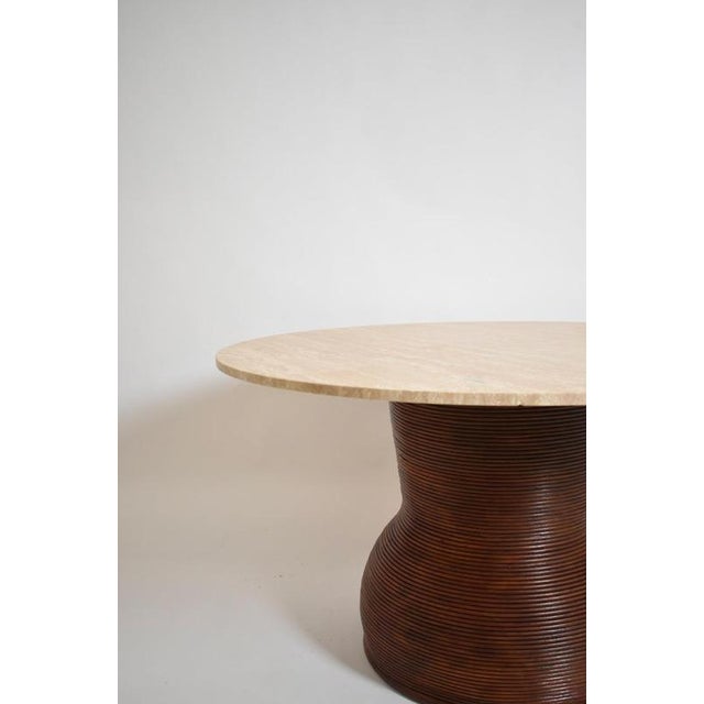 1970s Round Dining Table in Rattan and Travertine, 1970s For Sale - Image 5 of 6